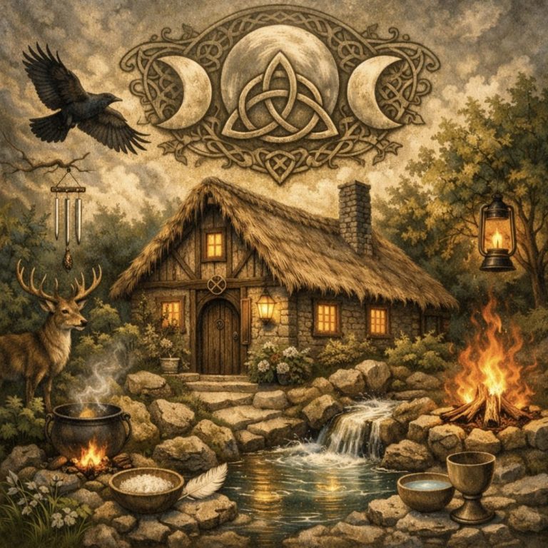 Oracle cards in a semi circle surrounding a box of essential oils and a crown chakra singing bowl.